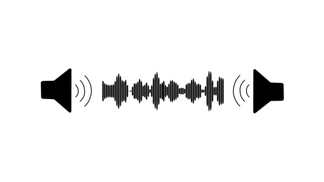Digital Audio Waveform Visualizer Sound Frequency Spectrum Line Animation with Speakers Playing Voice Message and Music Rhythm Soundwave Icon on Clean White Background for Web Media Player