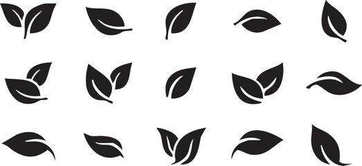 Fototapeta premium Collection Of Black Leaf Silhouettes Vector Illustration On White Background