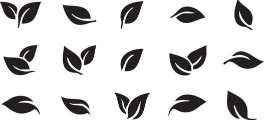 Fototapeta premium Black Leaf Silhouettes A Set Of Vector Illustrations On White Background