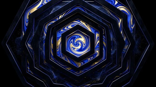 Abstract blue hexagon tunnel background. Futuristic geometric pattern with dark depth.