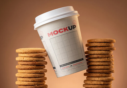 Coffee Tea Cup with Cookies Mockup