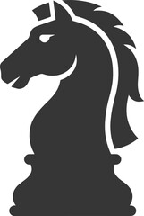 Black chess knight silhouette icon representing strategic thinking and game planning isolated on white background for educational and recreational purposes in vector illustration format © Your Vectors