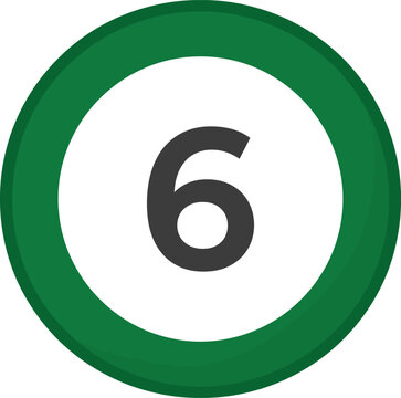 Graphic of a green circular badge with the number six in the center, isolated on white background, representing ranking, order, or sequence in a clean and modern vector style