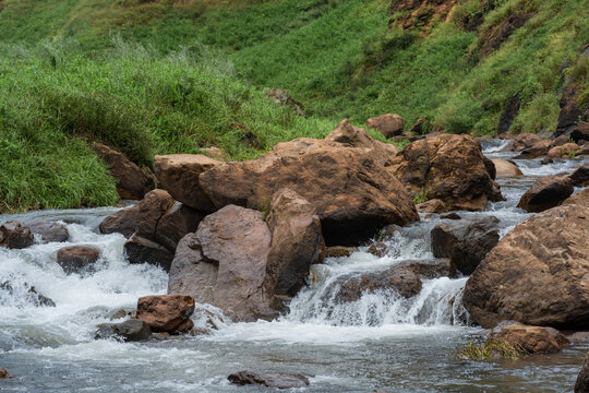 Beautiful scenery of Khao Chong Lom, a famous natural attraction located in Khun Dan Prakan Chon Dam, Nakhon Nayok, Thailand.