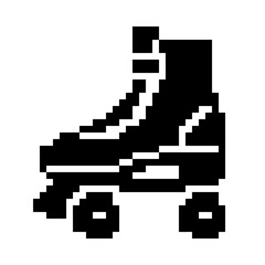 Fototapeta premium Pixel Art Roller Skate Icon, Retro Style, Black and White, Vector Graphic