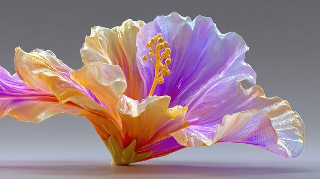 Glowing purple and yellow abstract crystalline flower.