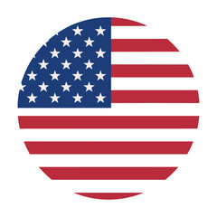 Fototapeta premium Circular patriotic emblem with white stars on a blue field and horizontal red and white stripes isolated on white background Patriotic graphic design concept