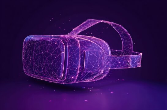 Glowing purple mesh virtual reality goggles for digital immersion.