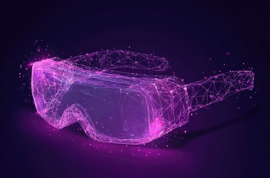 Glowing purple wireframe glasses on dark background