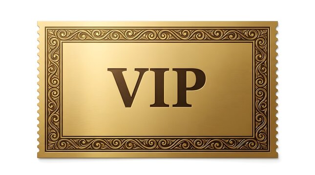 Shiny gold VIP card with an elegant ornate floral border frame for exclusive membership and luxury event access pass