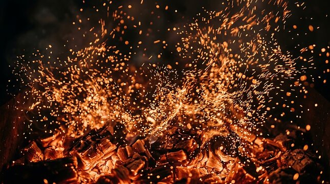 Glowing embers in dark background, abstract fire texture