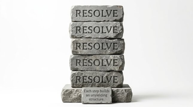 Stack of gray stones with the word resolve inscribed