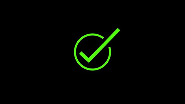 animated green checkmark icon on black background, minimalist success approval and confirmation concept