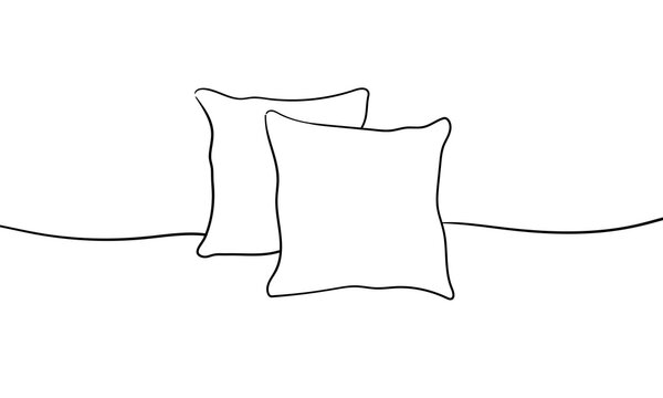 Bedroom comfort theme, continious line drawing. 
2 pillows line art drawing. Vector illustration