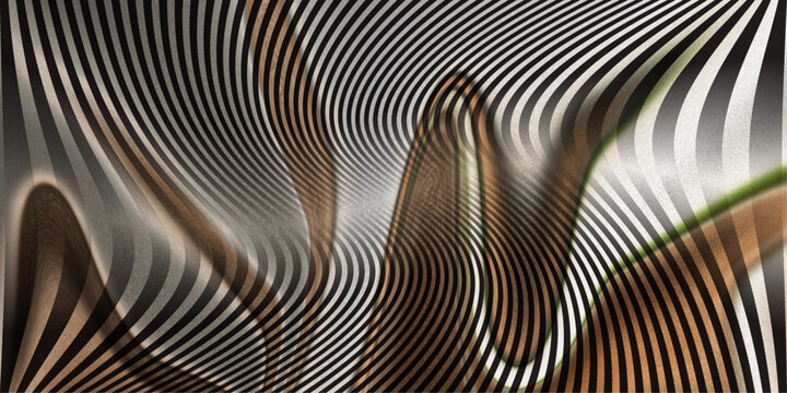 Abstract wave pattern background with silver and bronze metallic lines