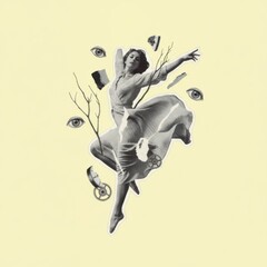 Fototapeta premium Dynamic Dance Illustration with Abstract Elements and Eyes