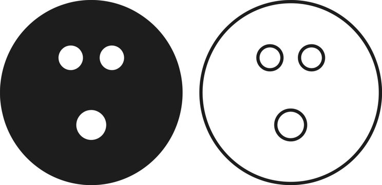 Vector illustration of bowling ball icon in black and white with solid and outline styles, ideal for recreational sports design and graphic projects, isolated on white background for versatile use