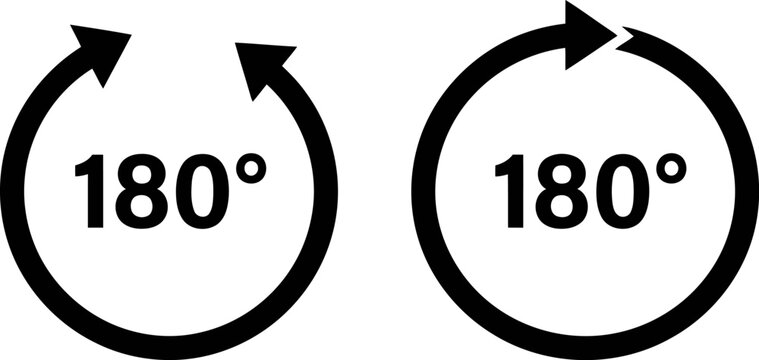180 degree rotation icon set circular arrows with 180 degrees symbol turn around or flip symbol