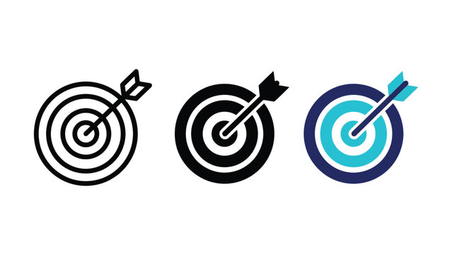 Target icon with arrow in the center representing goal, focus, and accuracy. Bullseye symbol for success, strategy, and business objectives.
