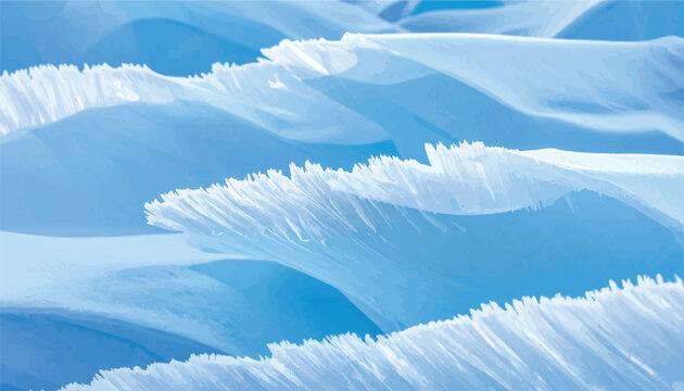 Blue and white winter ice background. realistic ice texture and frost pattern design. vector eps 10 abstract crystalline backdrop and banner illustration for cold weather seasonal web design template.