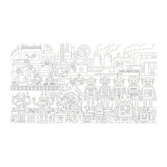 Fototapeta premium Detailed line art illustration of robots and AI technology in a futuristic city