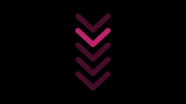 Scroll Down Chevron Arrows Pink Bold Cascade Loop Transparent Background Alpha Motion Graphics