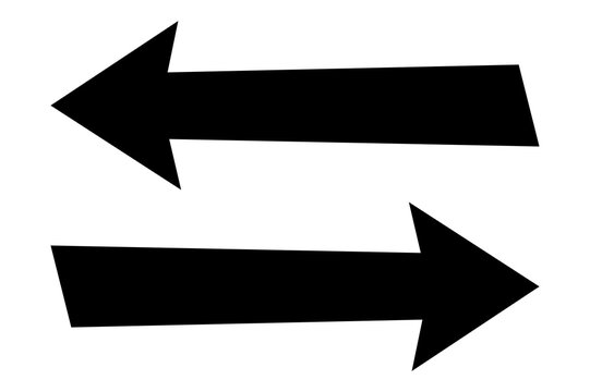 Two horizontal black arrows pointing left and right on transparent background for navigation interface graphic design elements.