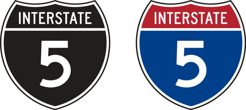 Interstate 5 road sign, highway route marker, vector illustration