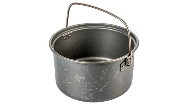 Simple metallic stainless steel kitchen pot pan handle cookware isolated on transparent background