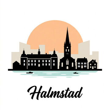 Halmstad Sweden Skyline Silhouette &ndash; Coastal River City Vector Illustration