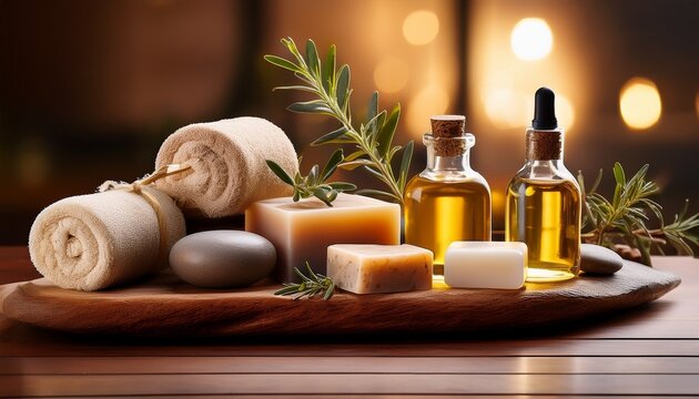 Wellness Essentials A Tranquil Arrangement Of Natural Soap Stones And Oils Exuding Warmth