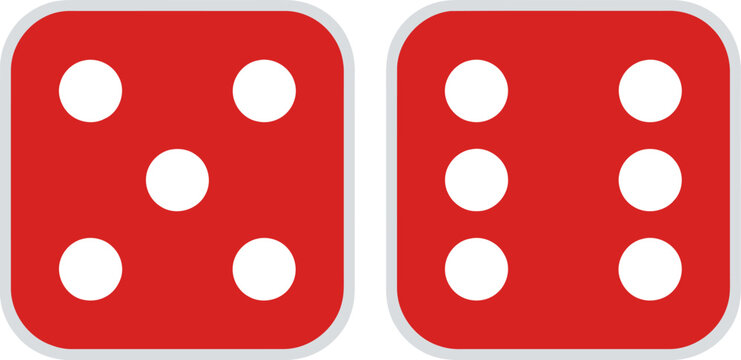 Two red dice showing numbers five and six board game cubes vector illustration