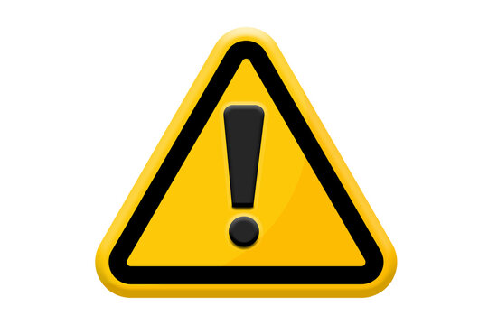 Yellow triangle warning sign with exclamation mark isolated on transparent background for safety alerts