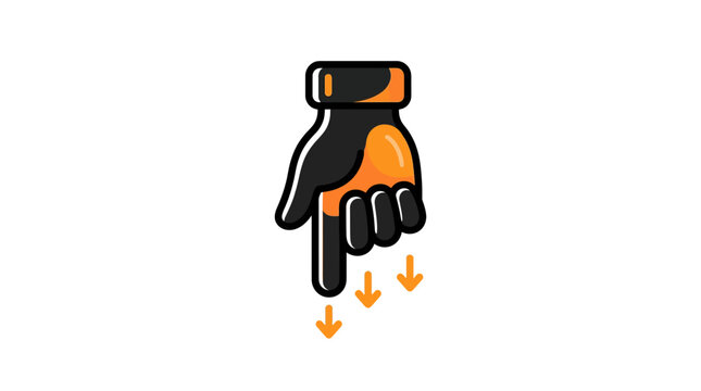 Hand pointing down with arrows, motion, direction, guidance icon