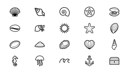 Collection of Various HandDrawn Seashells Marine Life and OceanThemed Icons with Transparent Background © Mary