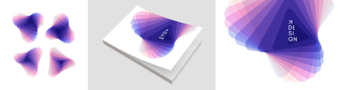 A geometric triangular figure. Offset and layering. A translucent element. Cover design template. 3D illustration for brochure, poster, cover, card, presentation, flyer or banner.