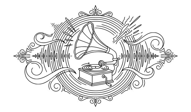 Retro Gramophone Sound Wave Composition Vector Illustration