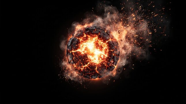 Fiery asteroid impacting with explosive debris in deep space asteroid universe