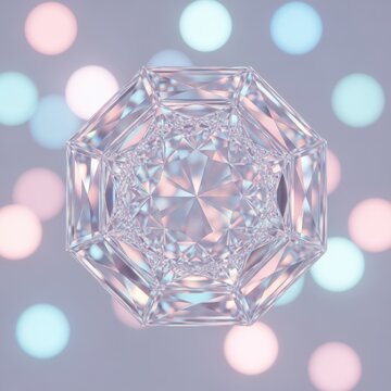 Shiny diamond gemstone with colorful light bokeh background
