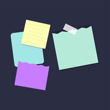 Colorful sticky note papers with tape on a dark background