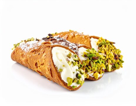 crispy sweet italian cannoli pastries filled with cream and pistachios