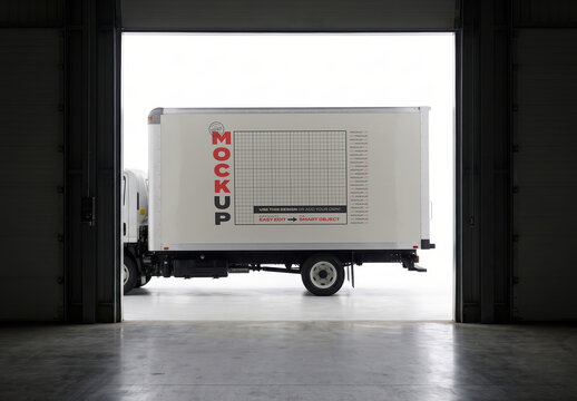 Truck Box Branding Mockup on Warehouse