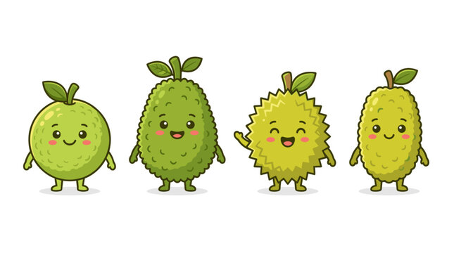 Cute Cartoon Fruits Group Cheerful Characters