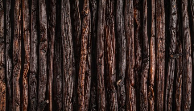 Close-up Texture of Organic Bourbon Vanilla Beans Pods Background