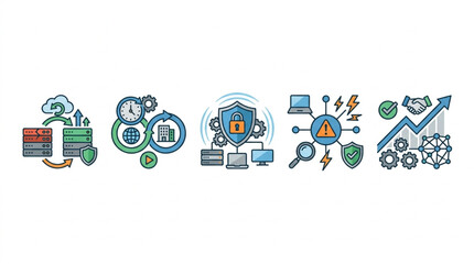 Cybersecurity and Data Protection Concepts Illustrated with Icons. © gabreil