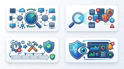 Cybersecurity and Data Protection Concepts Illustrated in Four Panels. © gabreil
