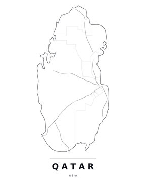 Qatar Asia country map with internal region boundaries and major highways. Editable black line vector on a white background for poster print and classroom use.