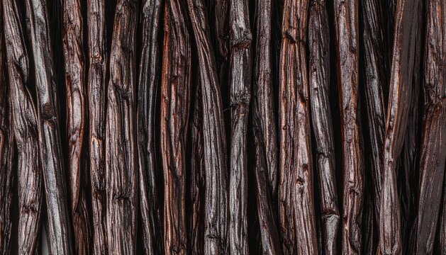 Macro View of Dark Organic Vanilla Bean Pods Texture Background