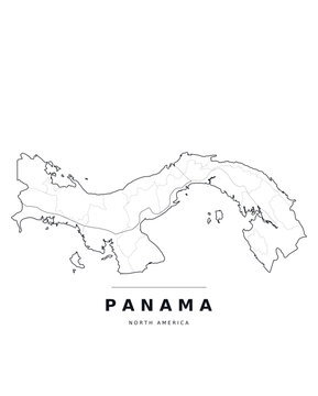 Panama North America country map with internal region boundaries and major highways. Editable black line vector on a white background for poster print and classroom use.