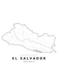 Fototapeta premium El Salvador North America country map with internal region boundaries and major highways. Editable black line vector on a white background for poster print and classroom use.